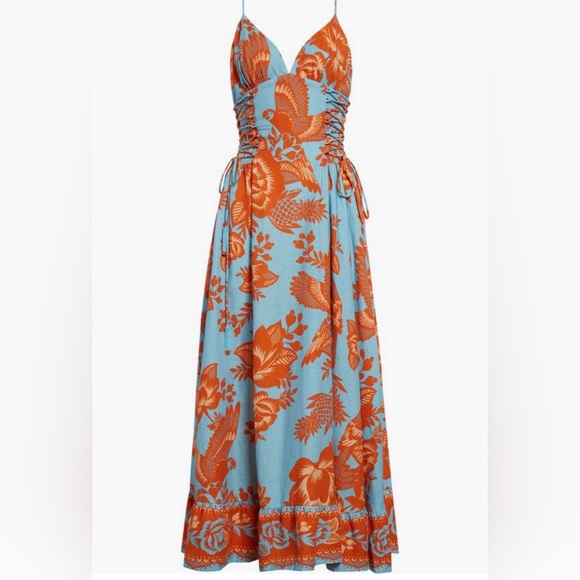 NWT $248 FARM Rio Floral Linen Blend Midi Dress in size X-Large! - Picture 5 of 6